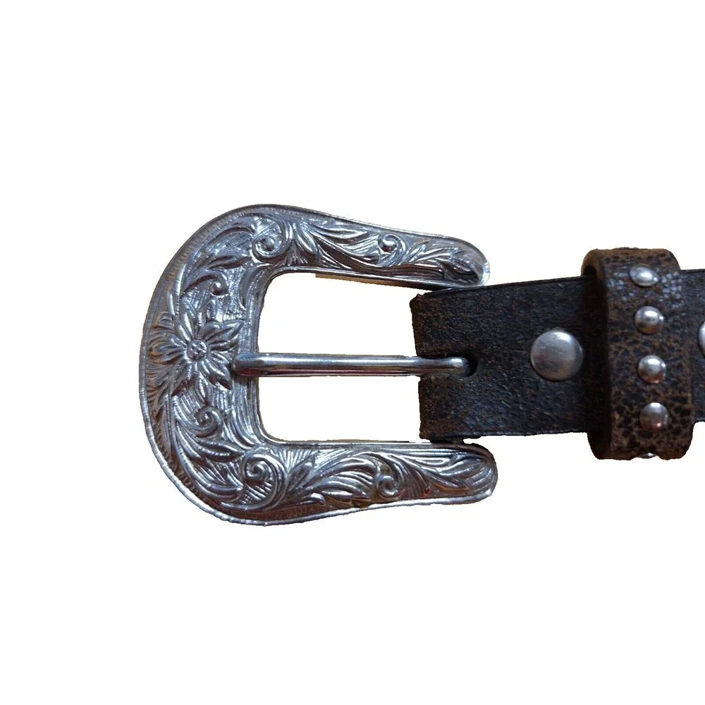 Nocona Western‎ Girls Youth Belt Studded Pink Cross Hearts Brown Leather Size 20